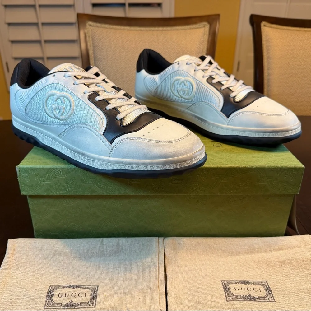 New Authentic Gucci Mac80 GG Logo Sneaker Shoes White Black Size UK 12 /US 12.5